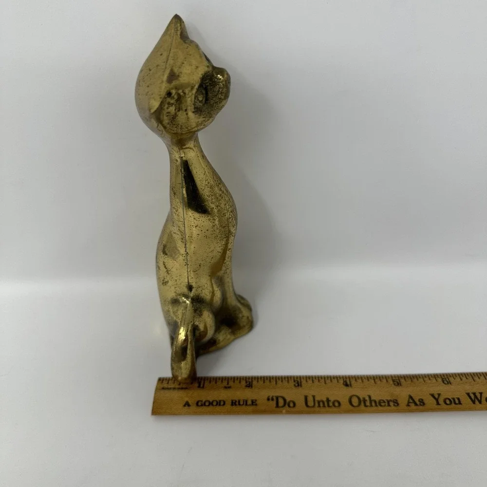Vintage Solid Brass Cat Figurine Statue Sculpture MCM Style Gold‎ Tone Korea